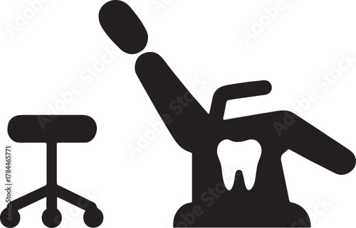 Silhouette of stylized dental water spray suction tube, bold and minimalist vector icon.