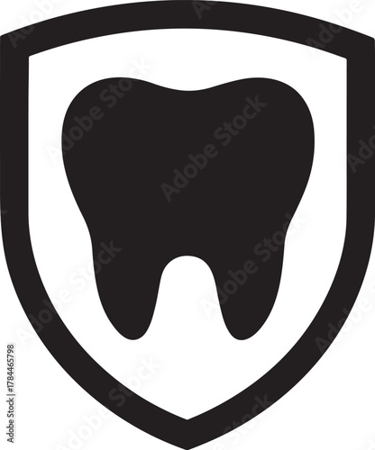 Stylized tooth within shield or circle silhouette, symbolizing modern dental practice logo.