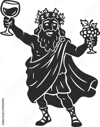 Dionysus Bacchus Logo with Grapes and Leaves for Winemakers and Bars