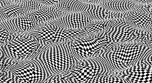 Abstract Black and White Checkerboard Pattern with Optical Illusion Effect and Wavy Distortion