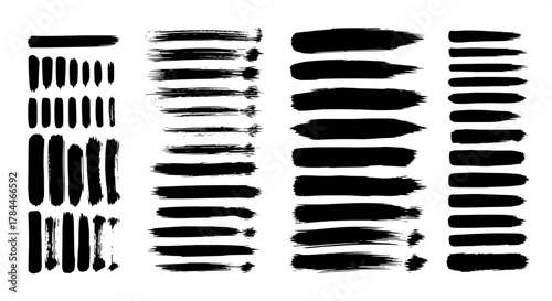 Vector set of various black paint brush strokes. A collection of artistic, grunge, and textured lines for creative graphic design elements