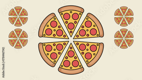 Craving pizza? Slices of cheesy pepperoni pizza arranged perfectly, ready for a fun party, delicious dinner, or exciting menu design!