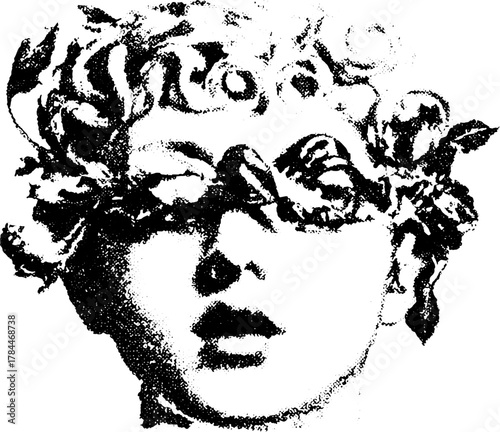 Artistic head illustration with flowers and butterflies. Unique black and white vector design showcasing details and textures in a modern set.