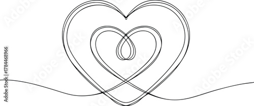 Continuous line drawing of intertwined hearts love