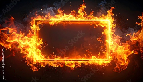 Fiery Frame - Intense Flames Bordering a Dark Rectangular Space.