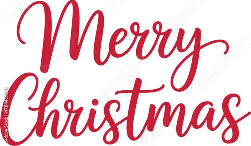 Elegant red script merry christmas text on white background