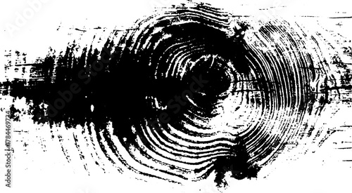 Black wood texture with concentric circles and grunge lines. Vector illustration for backgrounds or design elements.
