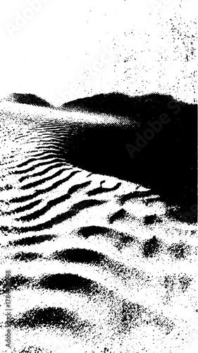 Sand dunes in a monochrome landscape. Black and white texture vector illustration featuring ripples, set against a simple background.