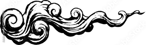 Vintage cloud illustration in line drawing style. Black and white decorative graphic element, suitable for use in a vector set.