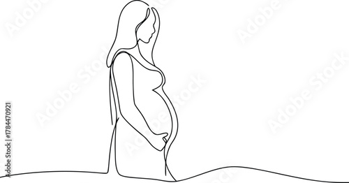 Pregnant woman in profile line drawing pregnancy expecting mother