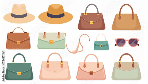 Muted Pastel Flat Icons of Fashion Accessories Set