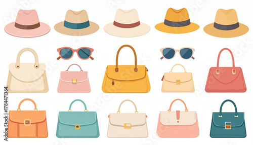 Muted Pastel Flat Icons of Fashion Accessories Set