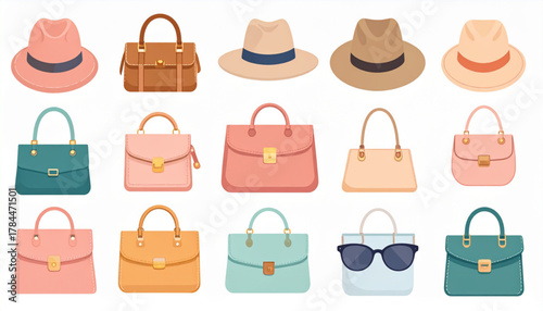 Muted Pastel Flat Icons of Fashion Accessories Set