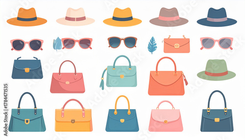 Muted Pastel Flat Icons of Fashion Accessories Set