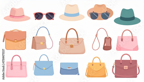 Muted Pastel Flat Icons of Fashion Accessories Set