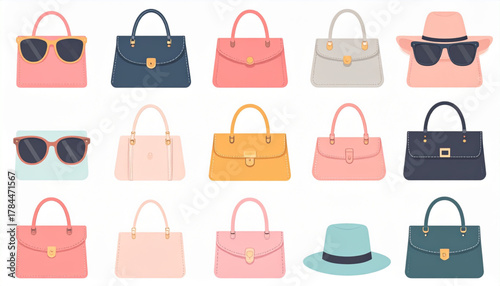 Muted Pastel Flat Icons of Fashion Accessories Set