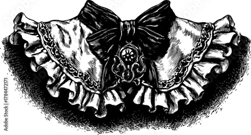 Engraved antique collar illustration. A detailed black and white vector design showcasing retro patterns in a stylish set.