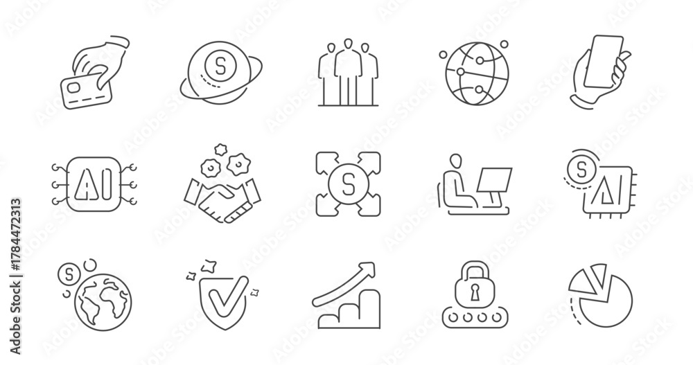 Fototapeta premium Business concept. Web outline icons set. Finance, commerce signs and symbols