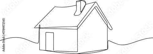Single line drawing of a simple house with a chimney