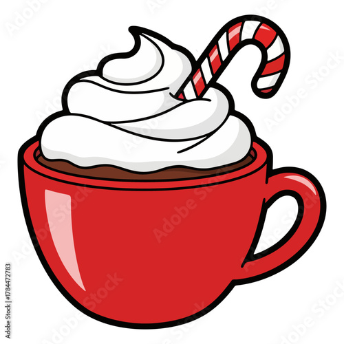 Hot breakfast beverages vector illustration with espresso, tea, and strawberry elements on a cafe mug design