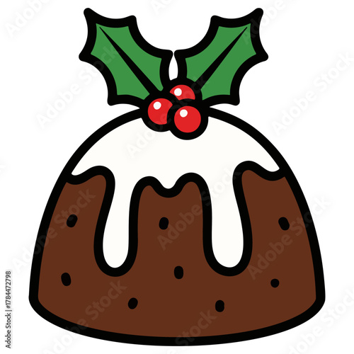 Vector illustration of a delicious chocolate cake with cherries, perfect for a birthday or Christmas dessert design