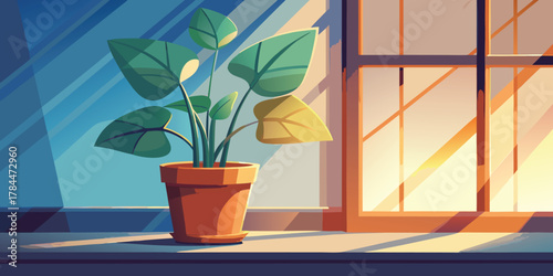 Plant by window background vector illustration for home decor and interior design projects online use
