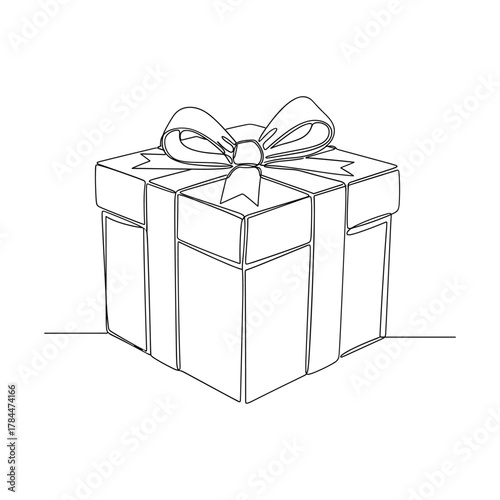 Hand drawn sketch of a simple gift box with a ribbon and bow on a white background
