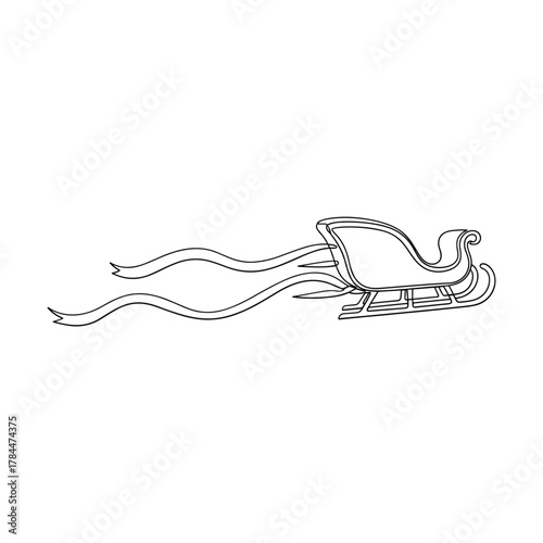 Elegant vintage sleigh with flowing ribbons pulled by unseen force in a whimsical illustration