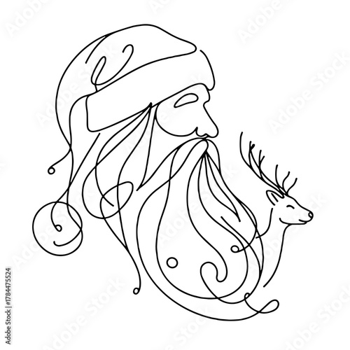 Joulupukki – Финляндия – Outline Minimal Vector, Santa Hat and Reindeer