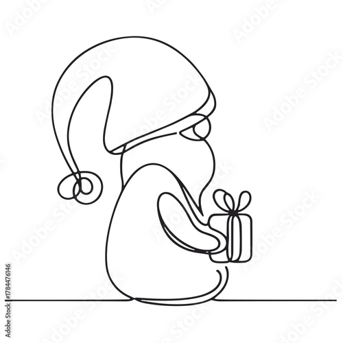 Tomte – Швеция – Outline Minimal Vector, Small Cap Figure with Gifts