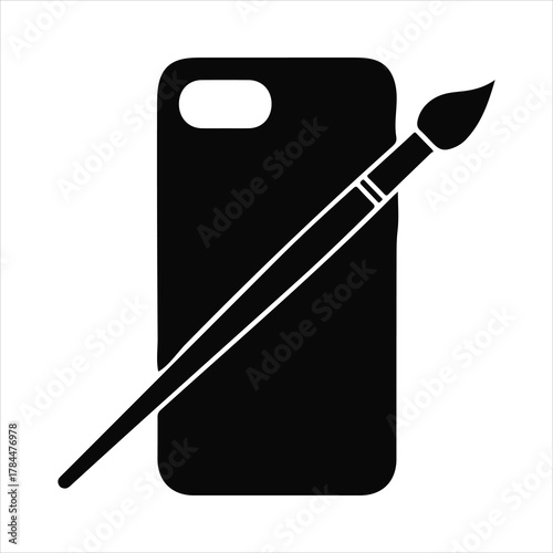 Mobile device with a paintbrush representing digital art, design, and creativity