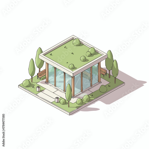Smart Urban Park Pavilion Isometric 3D Minimal Vector