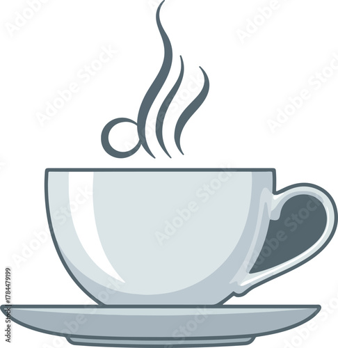 Hot beverage vector cup on saucer with rising steam for coffee tea or other warm drinks
