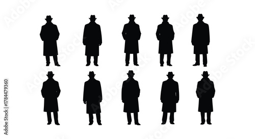 Silhouettes of men in coats and hats a vintage styled collection
