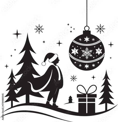 Christmas & Winter Holiday Silhouette Icons Set – Bell, Deer, Tree, Snowman