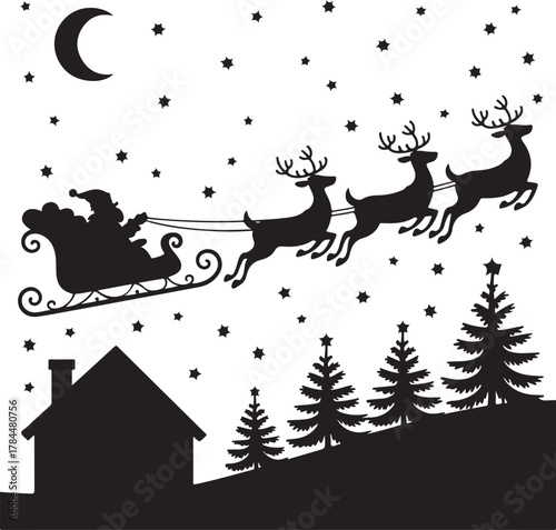 Black Christmas Icon Set, Holiday Vector Elements, Festive Silhouette Design