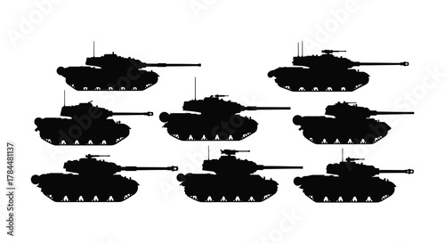 A collection of black silhouette tank designs arranged in rows and columns