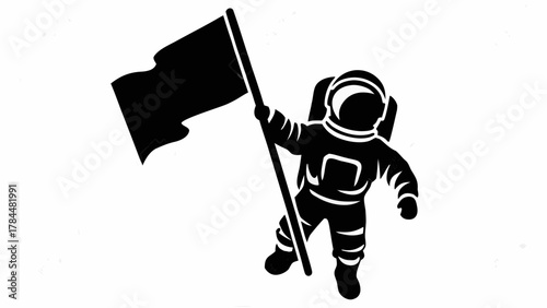 Brave astronaut plants flag of victory in space exploration, a symbol of achievement and determination for greatness