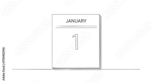 Simple line art drawing of a calendar page showing january 1st representing the start of a new year or month