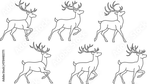 Seven elegant deer prancing gracefully, creating a whimsical and festive scene for holiday cards and decorations