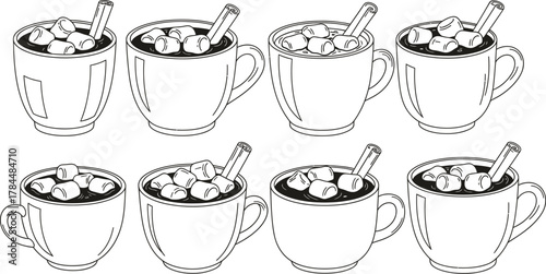Illustration of mugs with hot chocolate and marshmallows, perfect for adding a cozy touch to your designs