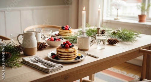 Wallpaper Mural christmas table decoration with delicious pancake topped berries for breakfast  Torontodigital.ca