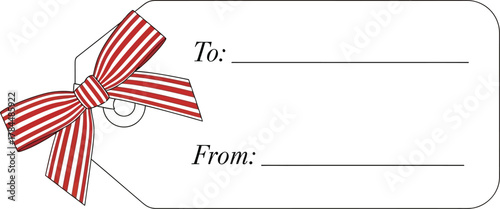 Gift tag with red and white striped bow for holiday gifts