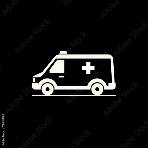 Simple Icon of an Ambulance Vehicle on a Black Background