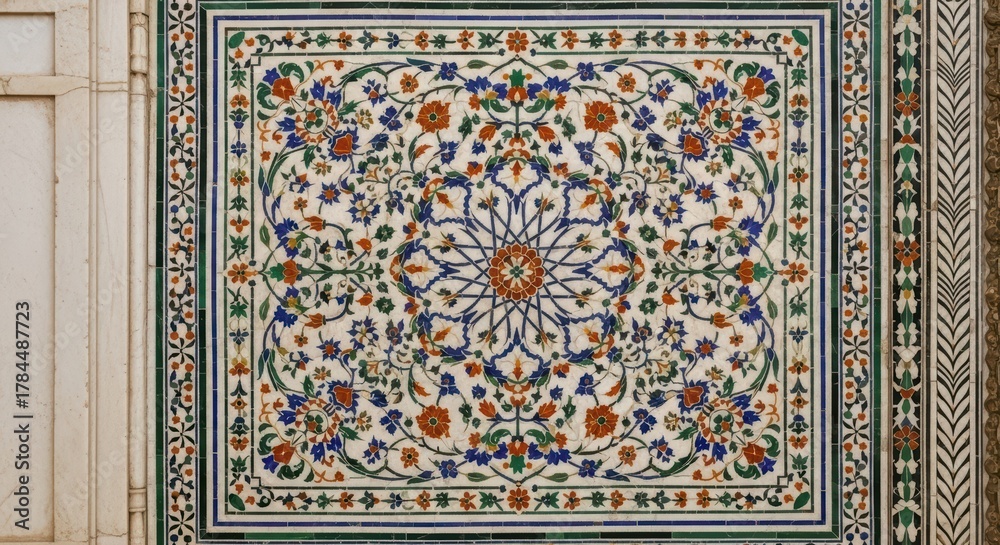 Obraz premium Intricate floral mosaic tile design with symmetrical patterns and vibrant colors