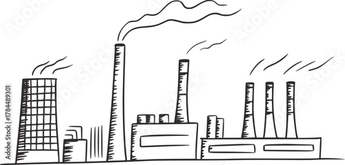 Factory smokestacks emitting smoke industrial pollution