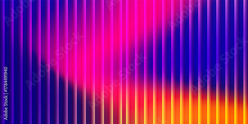 Abstract ribbed fractal glass texture effect with bright smooth fluted vertical lines of colorful gradient. Bold and dynamic design blending bright colors and geometry for modern visual art project