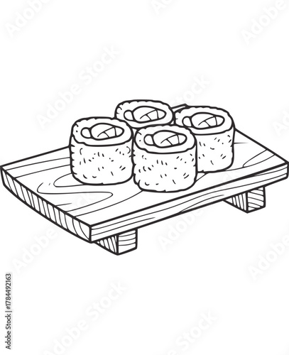 Sushi rolls on wooden tray food