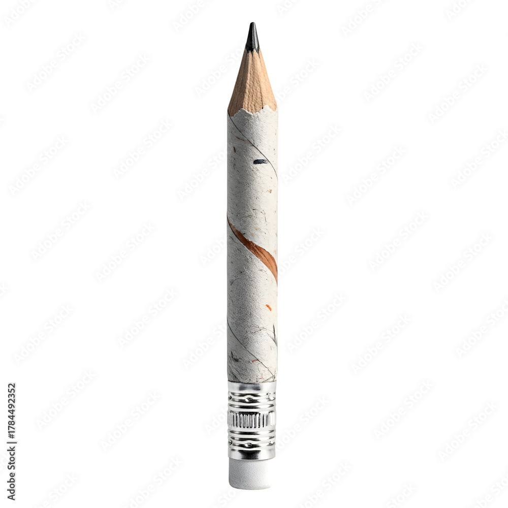 Naklejka premium A short patterned graphite pencil with an eraser isolated on a white background.