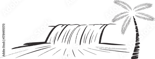 Waterfall palm tree sketch nature